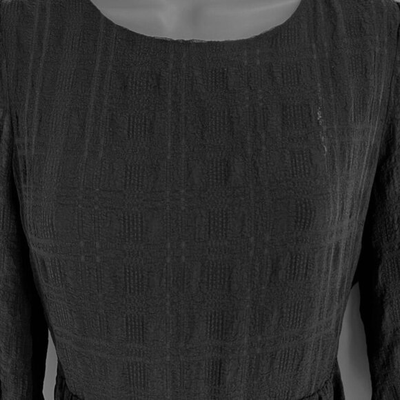 Madewell Puff-Sleeve Ruffle-Hem Mini Dress Size 00 Black Lined Woven Plaid - Picture 6 of 16